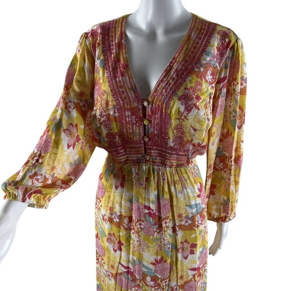 Torrid Womens 1X Floral Embroidered Midi Dress Smocked Waist Balloon Sleeve Boho - Picture 4 of 13